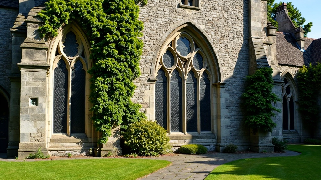 Historic stone cathedral building with arched windows